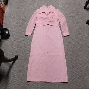 1973 Pink Long Sleeve Button-Up Dress